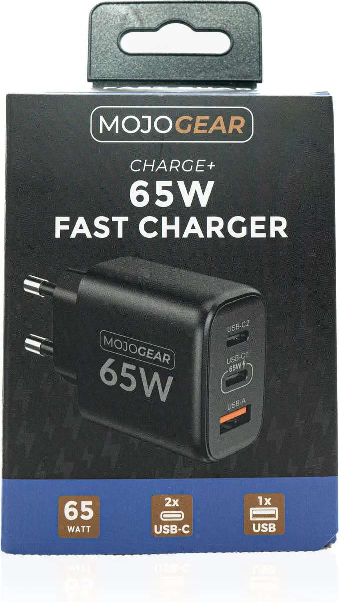 MOJOGEAR CHARGE+ MG-C01-15 Oplader 65W - 3x USB-C - Zwart - afbeelding 6 van 6