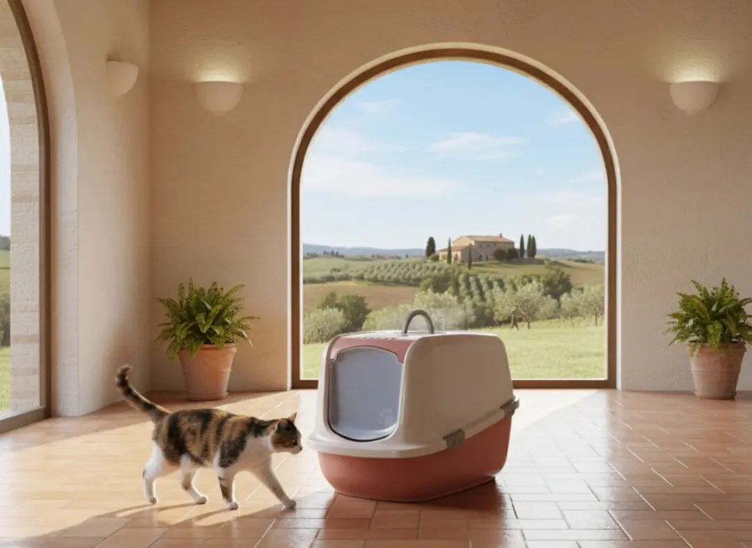 Savic Nestor Jumbo Kattenbak XL - 66,5x48,5x46,5cm - Toscaans Rood/Champagne - afbeelding 6 van 6