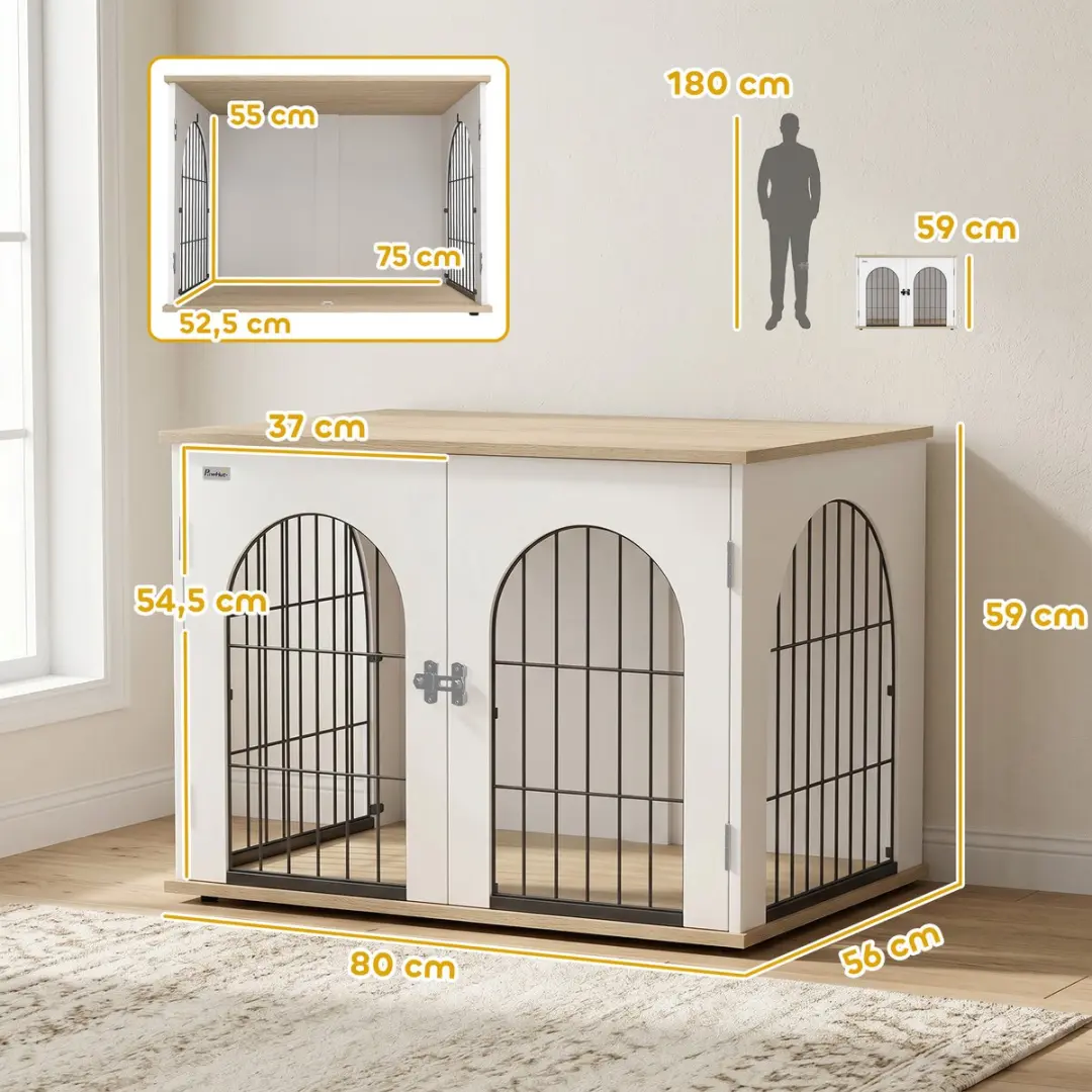 Pawhut Hondenbench 80x56x59cm Wit - Metaal
