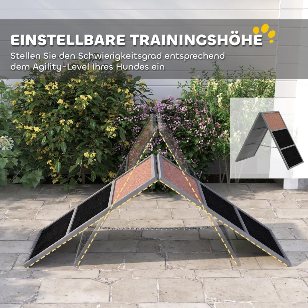 Pawhut Hondenbehendigheidshelling Dennenhout - 173x59x66cm Grijs