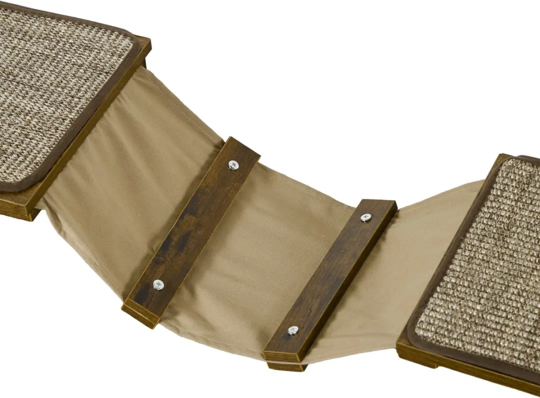 Pawhut Katten Klimwand 8-delig - 5 Ligplekken - 4 Niveaus - Ø14cm - Bruin/Crème