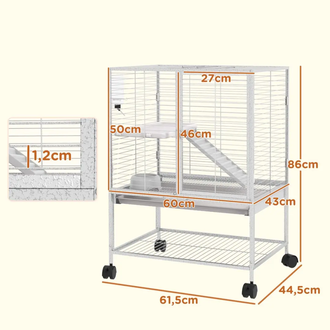 Pawhut Kooi voor kleine dieren 61,5x44,5x86cm - Lichtgrijs