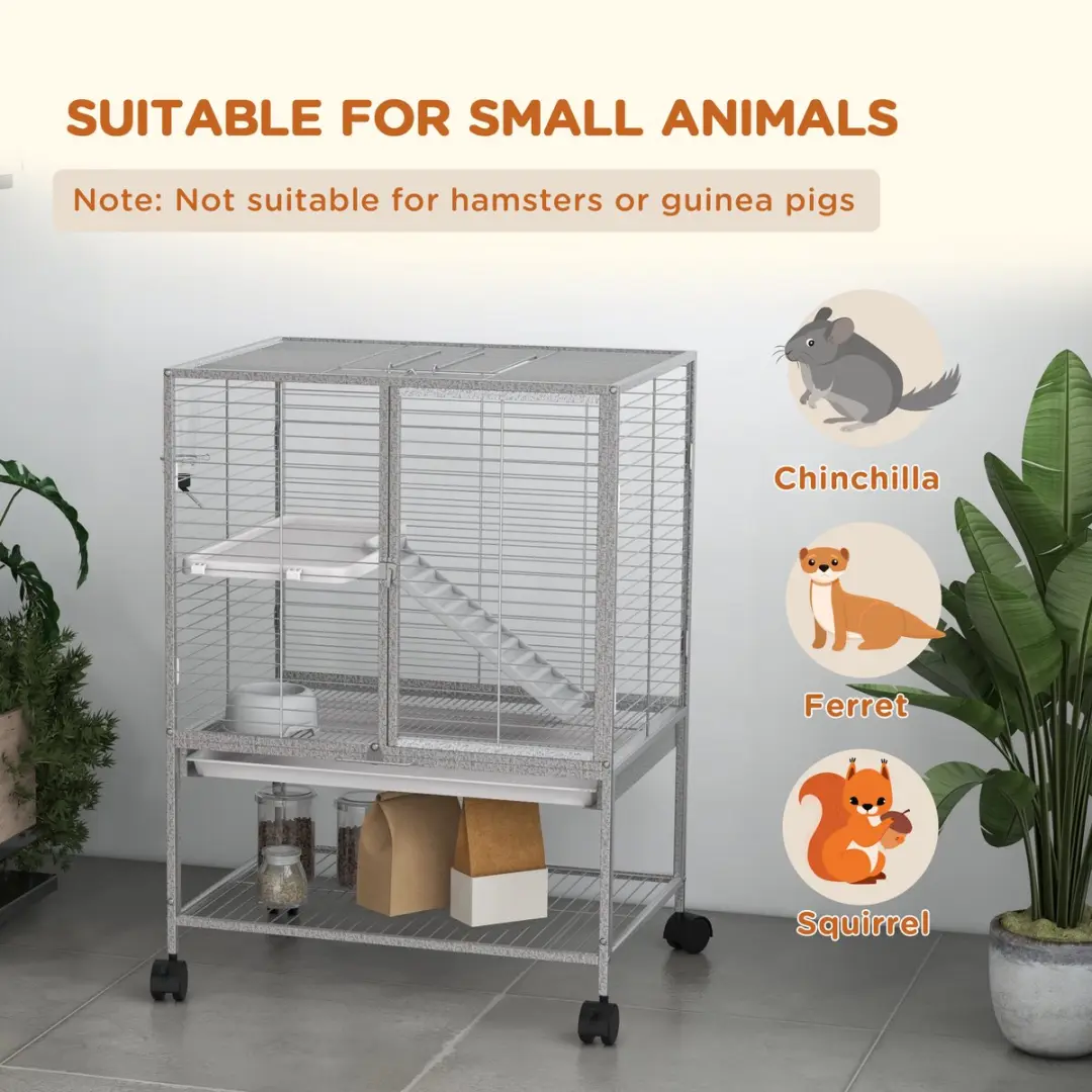 Pawhut Kooi voor kleine dieren 61,5x44,5x86cm - Lichtgrijs