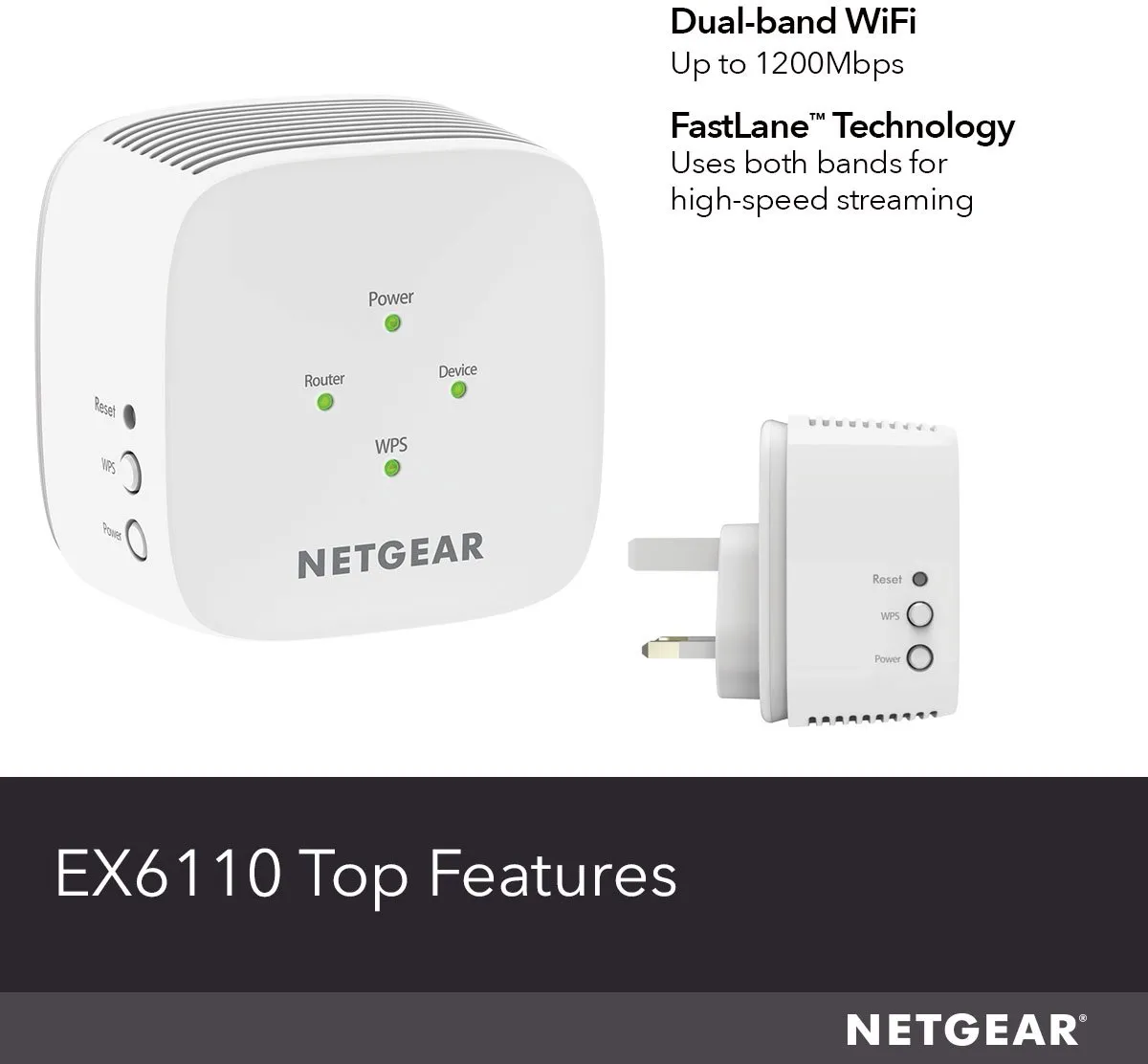 Netgear EX6110 WiFi Repeater - Dual Band 1200 Mbps - Kleurloos