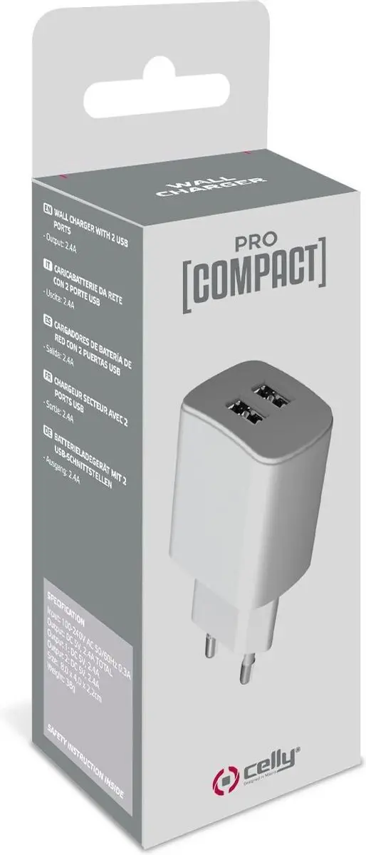 Celly Oplader Procompact Voor 2 Usb Wit