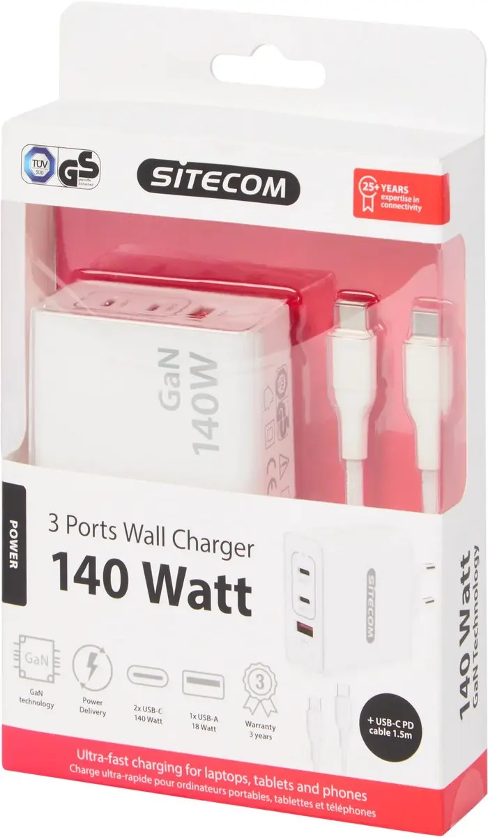 Sitecom USB-wandoplader 140W - 3x USB-C - Wit