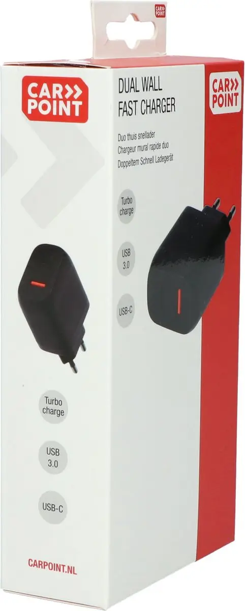 Carpoint Duo Thuis Snellader 20W USB-C + 18W USB-A - Zwart - afbeelding 6 van 6