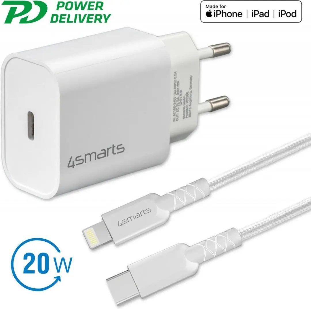 4smarts VoltPlug 20W USB-C Adapter met Lightning Kabel 1.5 Meter Wit
