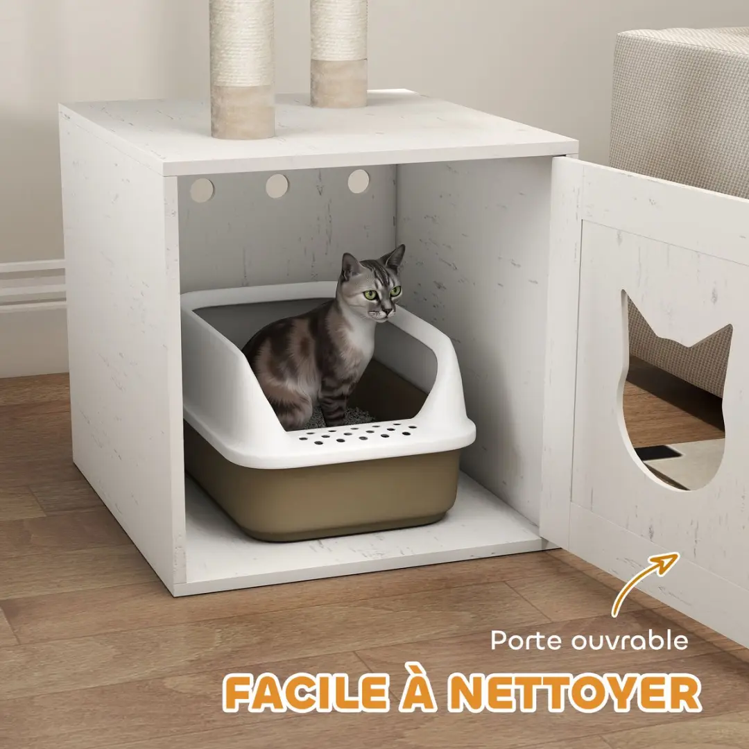 Pawhut Kattenbakbehuizing Pluche 47x52x129cm - Crème
