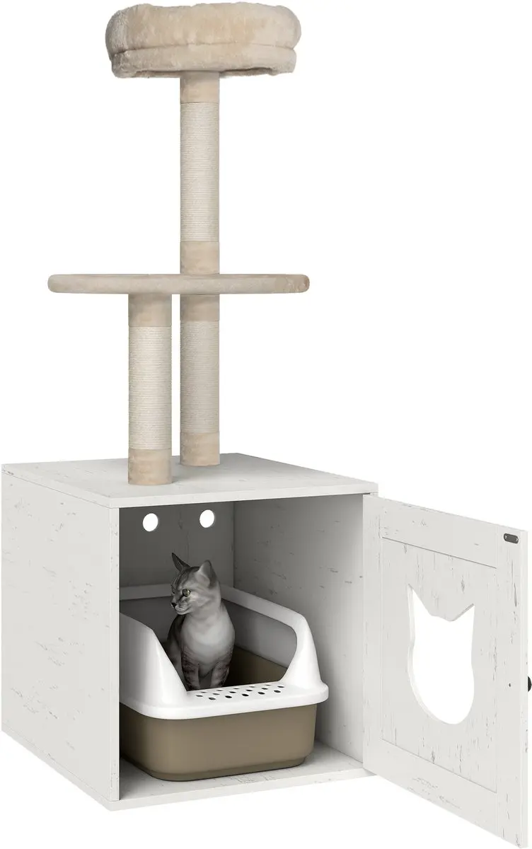 Pawhut Kattenbakbehuizing Pluche 47x52x129cm