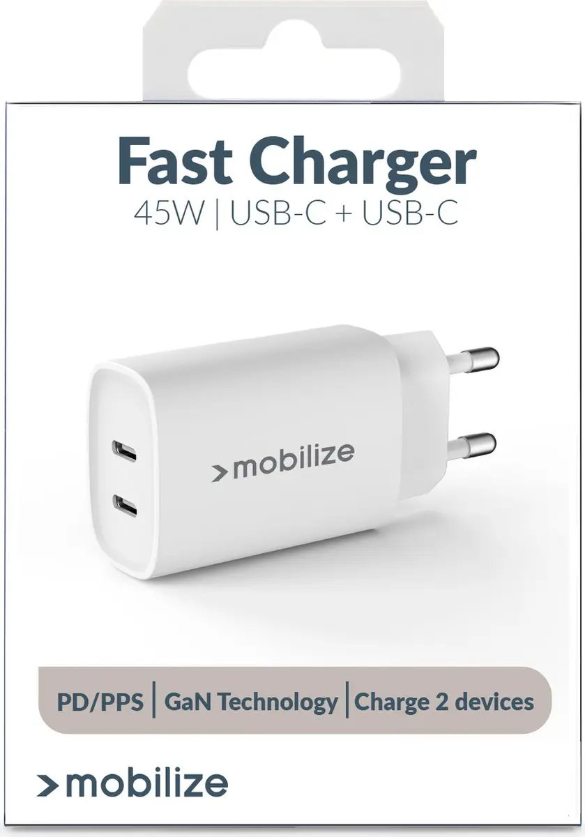 Mobilize 45W Power Delivery USB-C Adapter - 2 Poorten - Wit - afbeelding 5 van 6