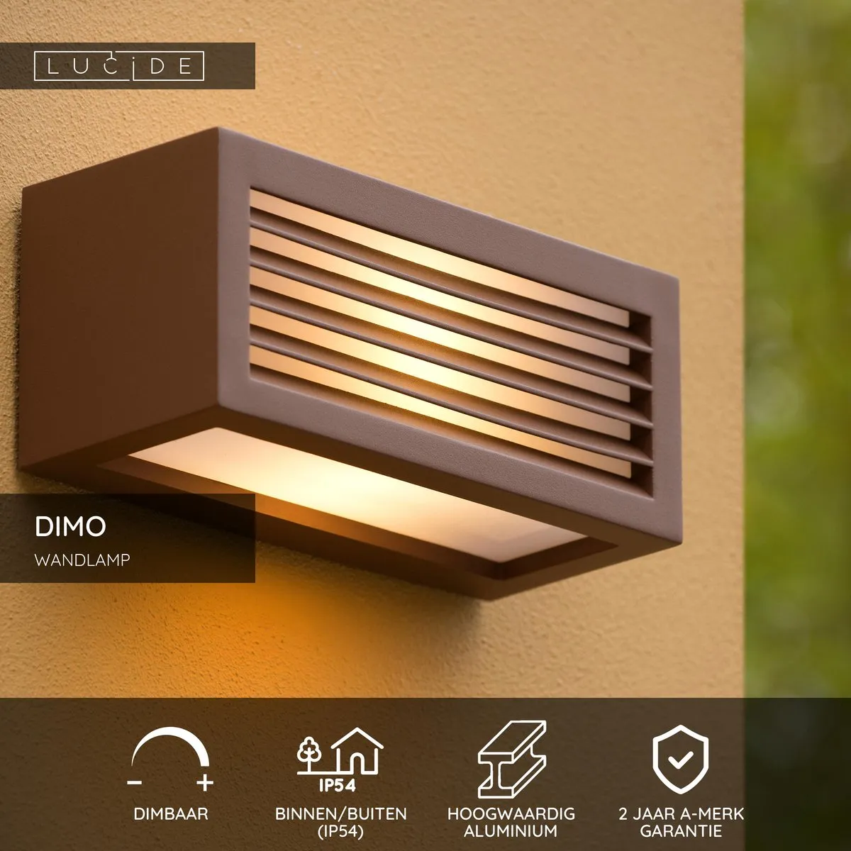 Lucide DIMO Wandlamp E27 IP54 Roestbruin