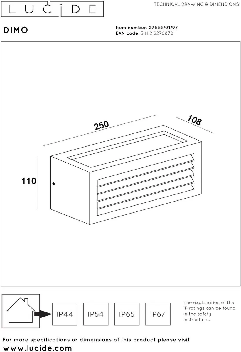 Lucide DIMO Wandlamp E27 IP54 Roestbruin