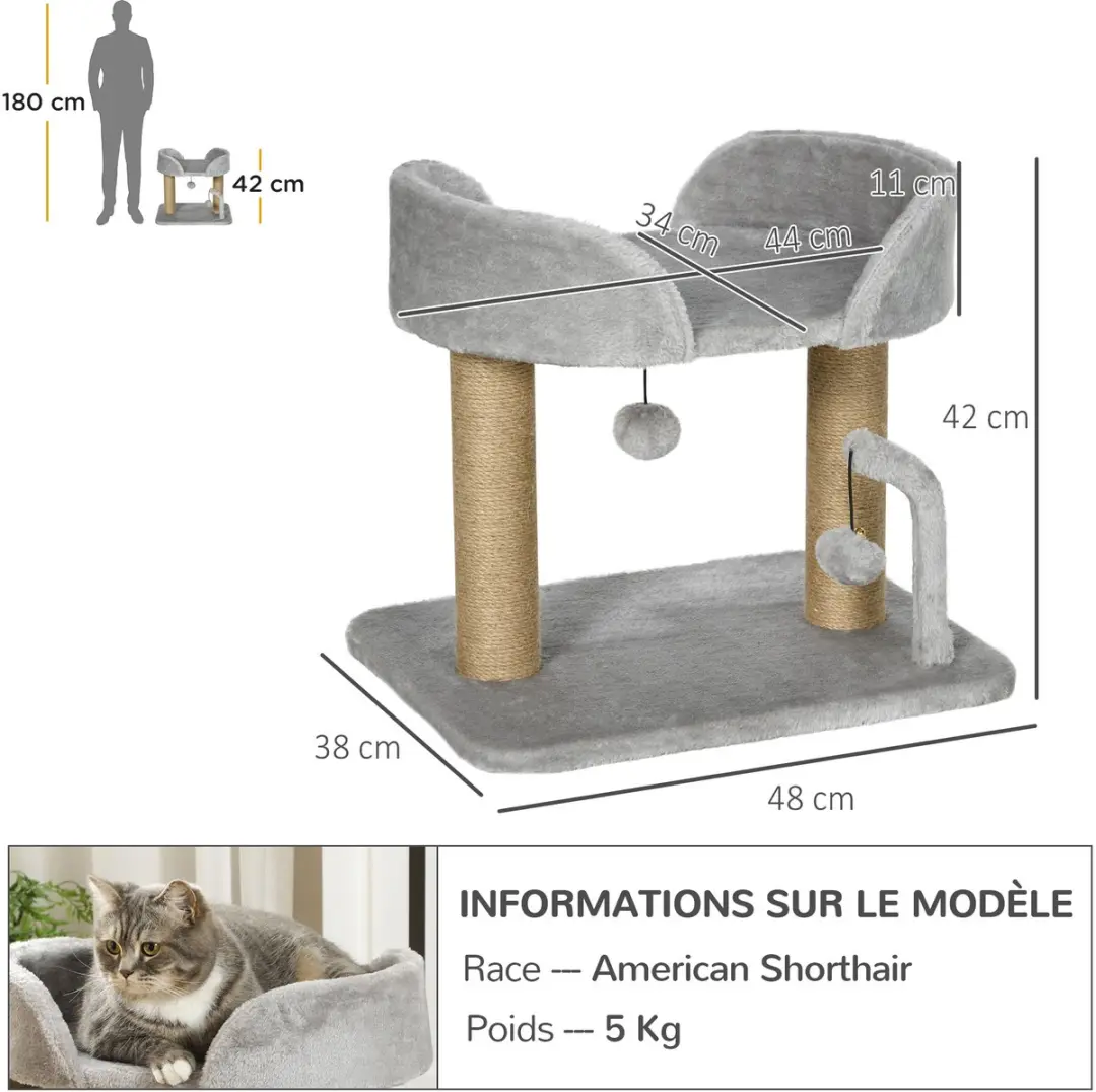 Pawhut Kattenboom Lichtgrijs 48x38x42cm