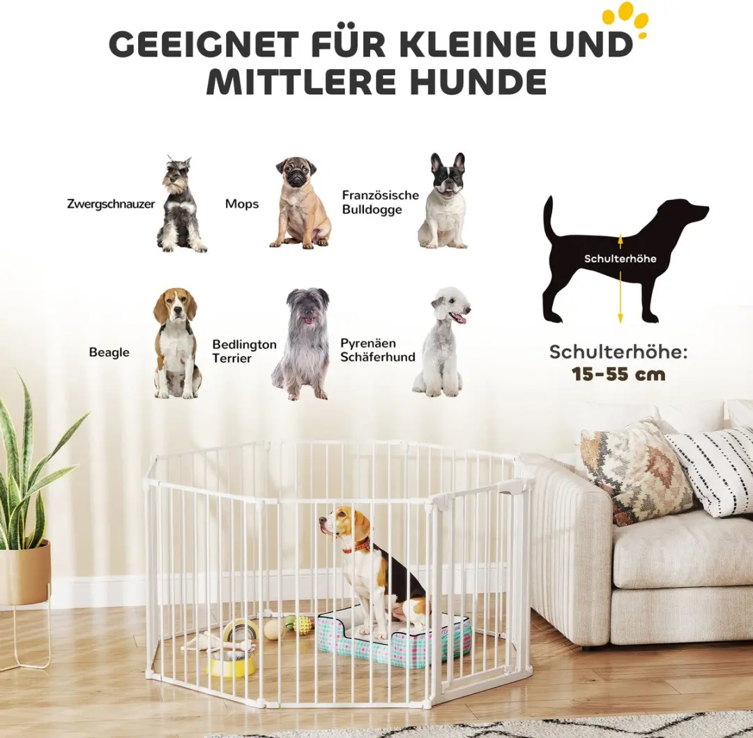 Pawhut Indoor Huisdierbarrière Koolstofstaal Wit - 61L x 75H cm