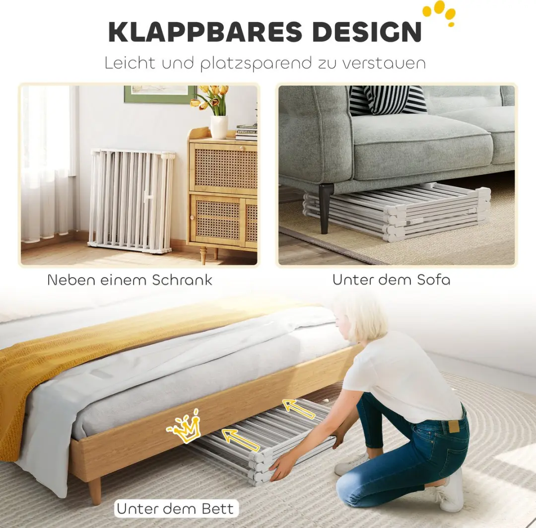 Pawhut Indoor Huisdierbarrière Koolstofstaal Wit - 61L x 75H cm