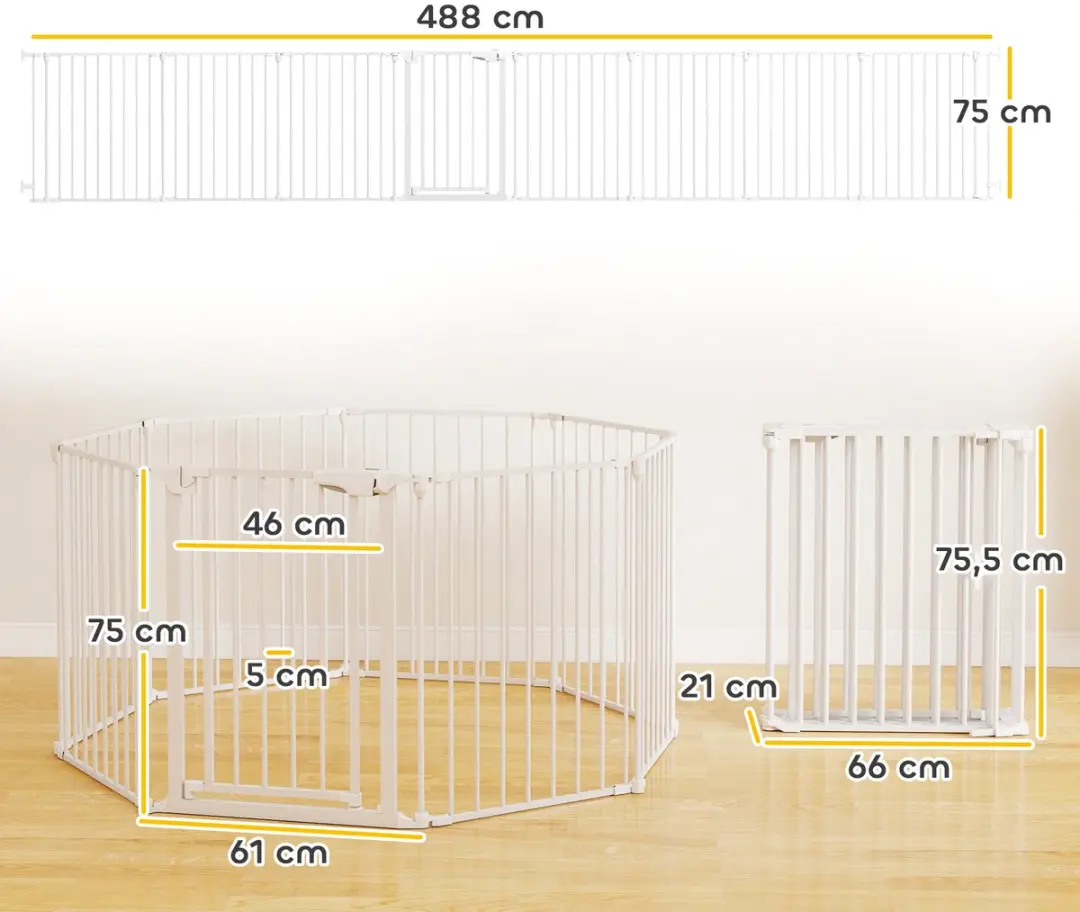 Pawhut Indoor Huisdierbarrière Koolstofstaal Wit - 61L x 75H cm