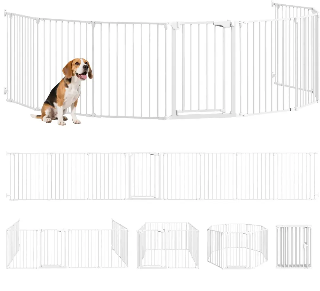 Pawhut Indoor Huisdierbarrière Koolstofstaal Wit