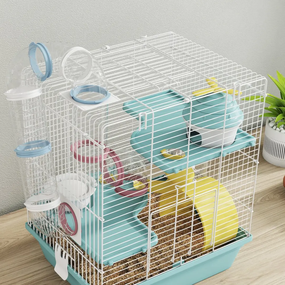Pawhut Hamsterkooi Metaaldraad 34,5x27,5x41cm - Blauw