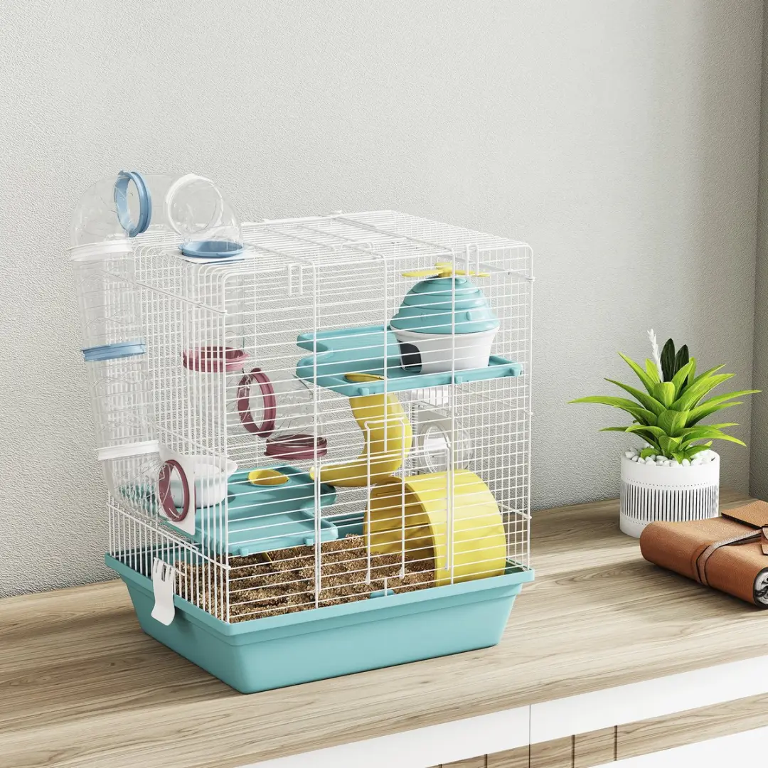 Pawhut Hamsterkooi Metaaldraad 34,5x27,5x41cm - Blauw