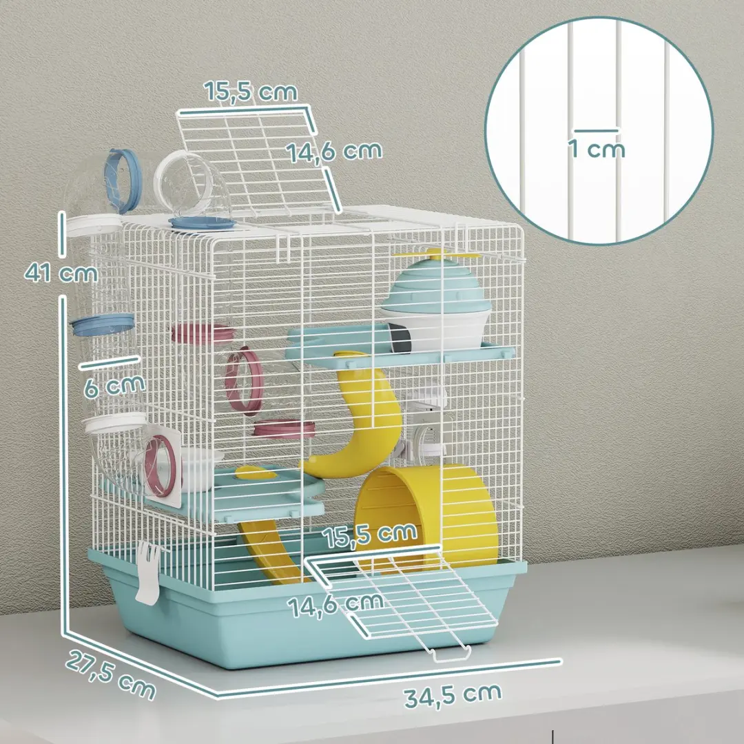 Pawhut Hamsterkooi Metaaldraad 34,5x27,5x41cm - Blauw - afbeelding 6 van 6