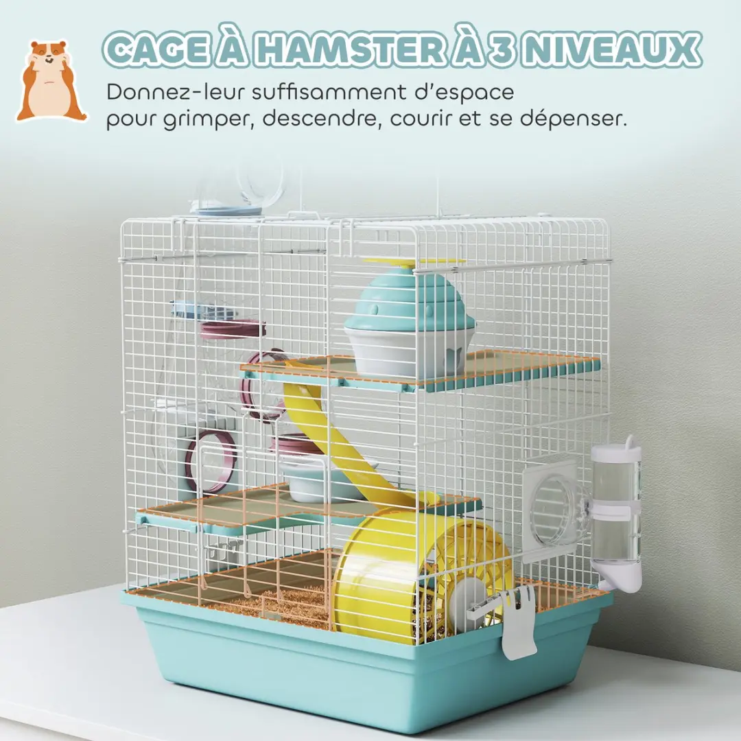 Pawhut Hamsterkooi Metaaldraad 34,5x27,5x41cm - Blauw
