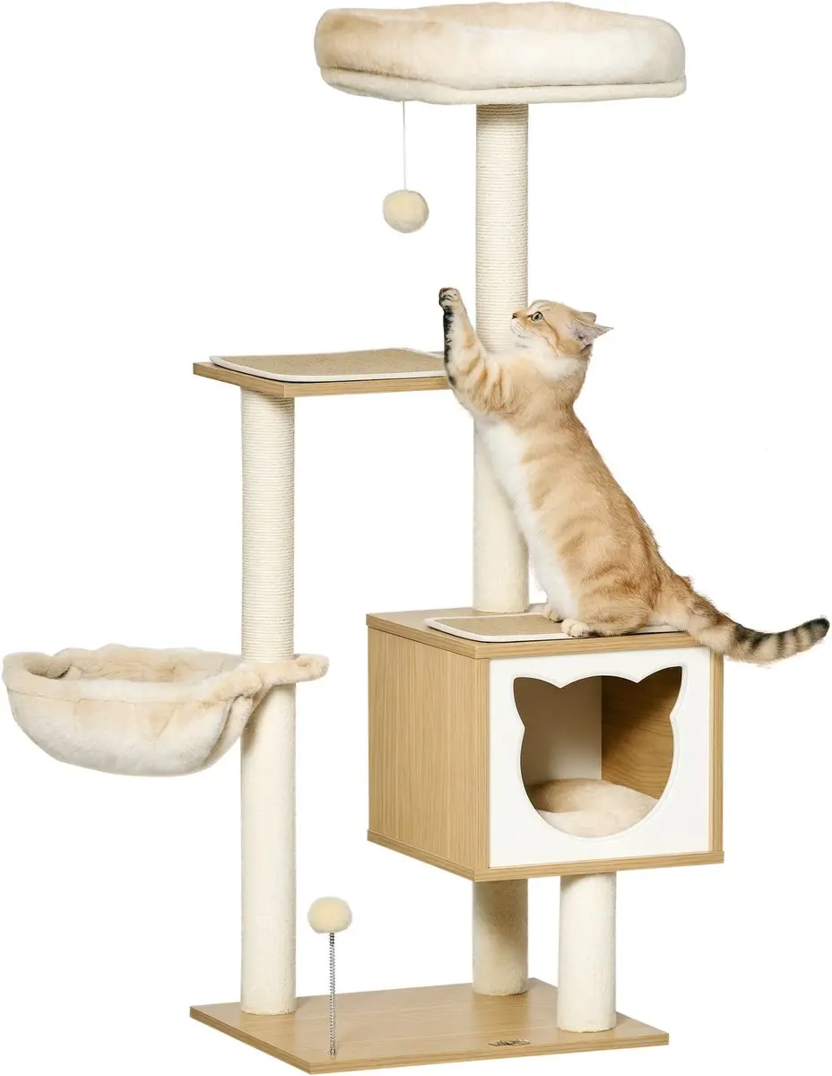 Pawhut Krabpaal met Pluche 48x40x126cm