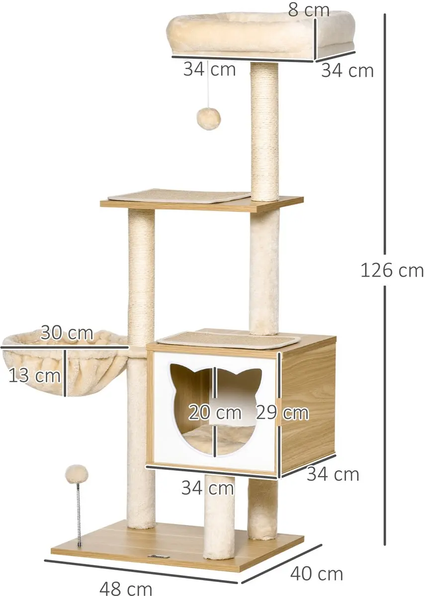 Pawhut Krabpaal met Pluche 48x40x126cm - Beige