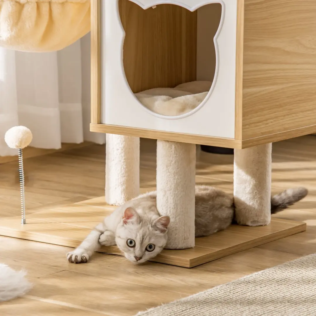 Pawhut Krabpaal met Pluche 48x40x126cm - Beige