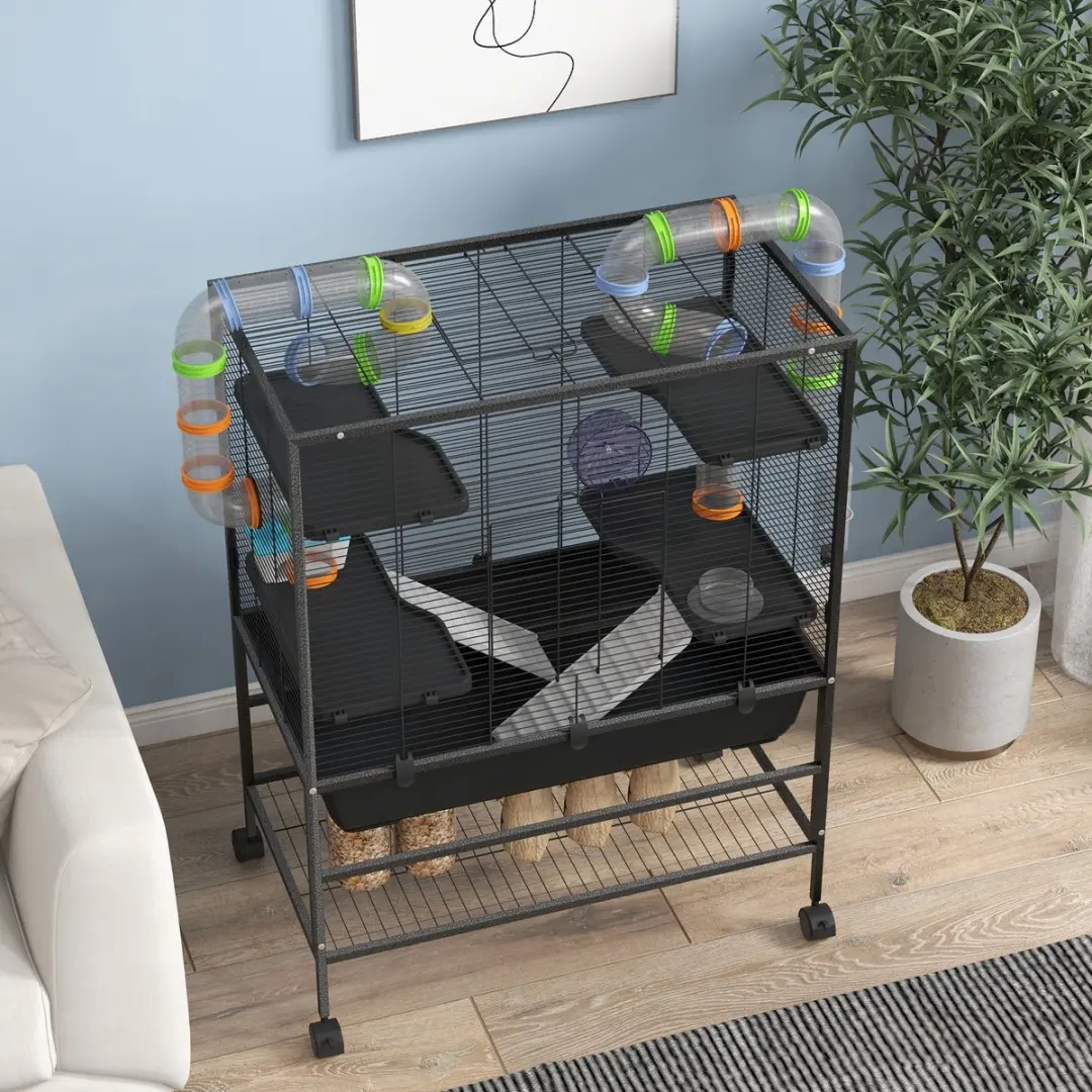 Pawhut Hamsterkooi - Met accessoires - Zwart