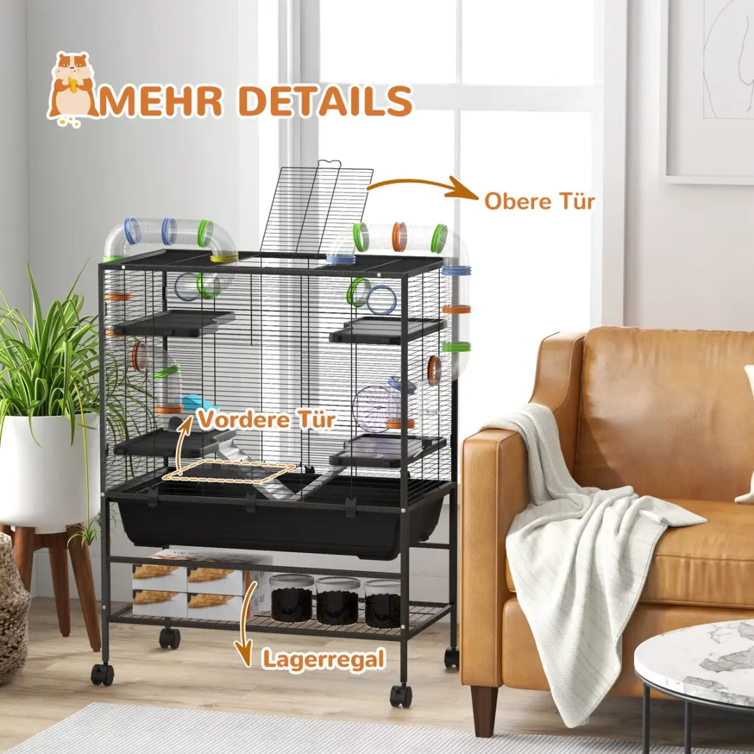 Pawhut Hamsterkooi - Met accessoires - Zwart