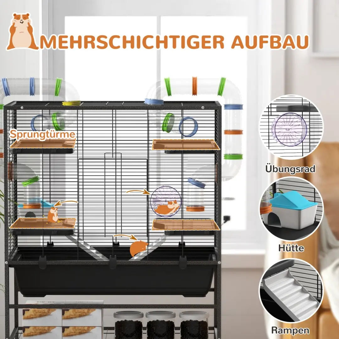 Pawhut Hamsterkooi - Met accessoires - Zwart