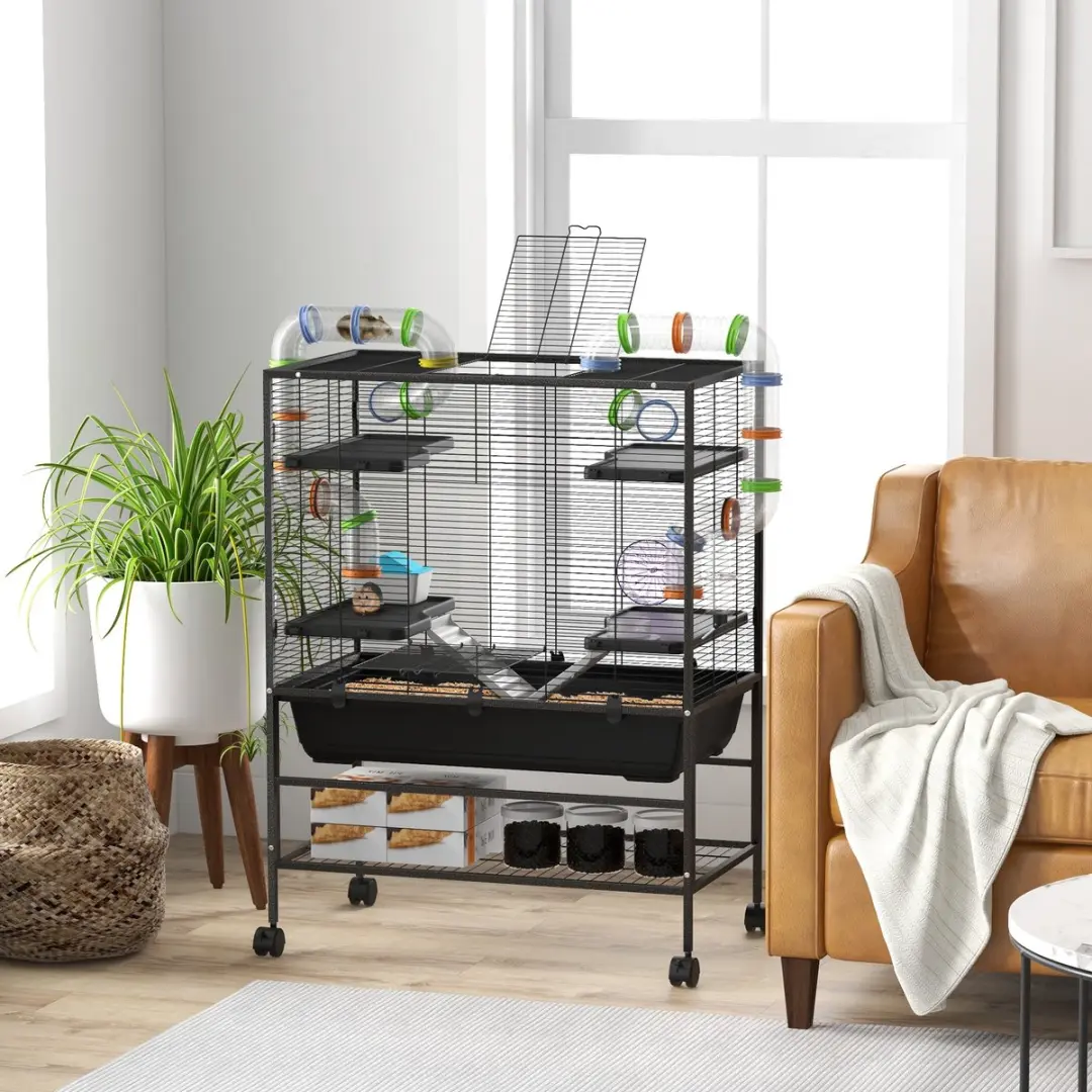Pawhut Hamsterkooi - Met accessoires - Zwart