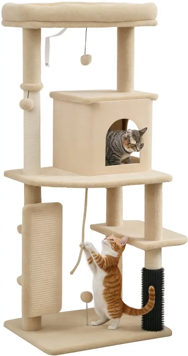 Pawhut Krabpaal Kat Beige 55x44x132cm