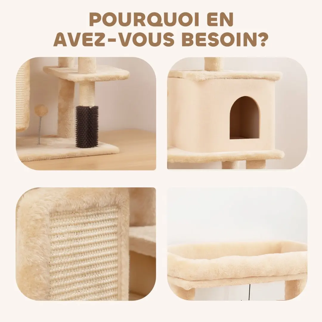 Pawhut Krabpaal Kat Beige 55x44x132cm
