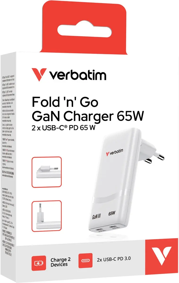 Verbatim Fold N Go Gan 65W Sneloplader - USB-C - Transparent