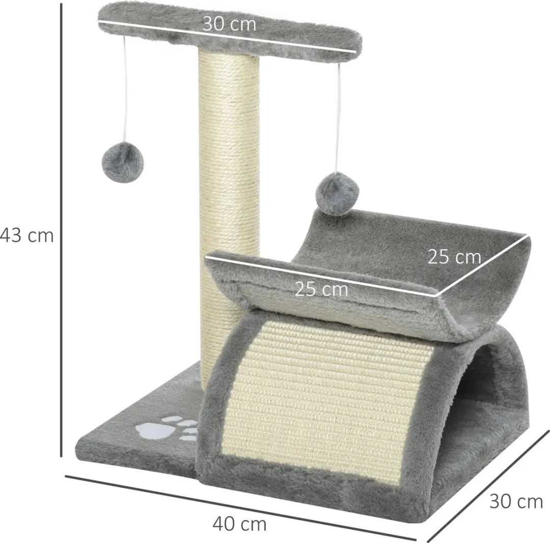 Pawhut Kratzboom Plüsch/Sisal 40x30x43cm - Lichtgrijs