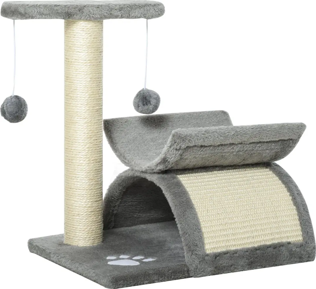 Pawhut Kratzboom Plüsch/Sisal 40x30x43cm - Lichtgrijs