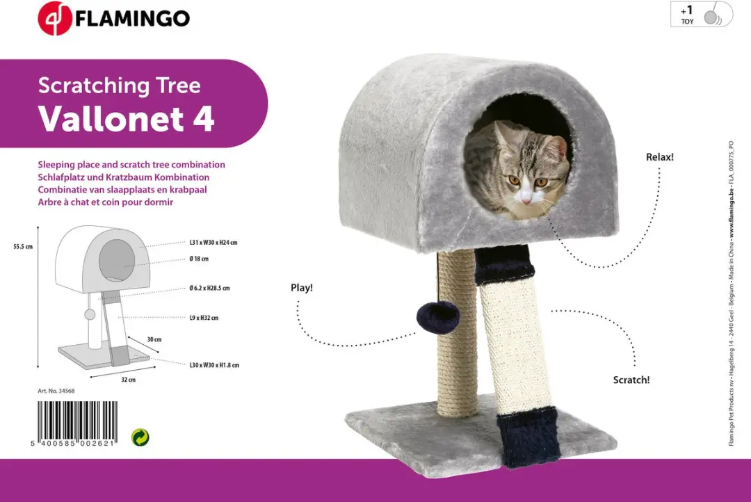 Flamingo Vallonet 4 Krabpaal - 1 Niveau - Grijs