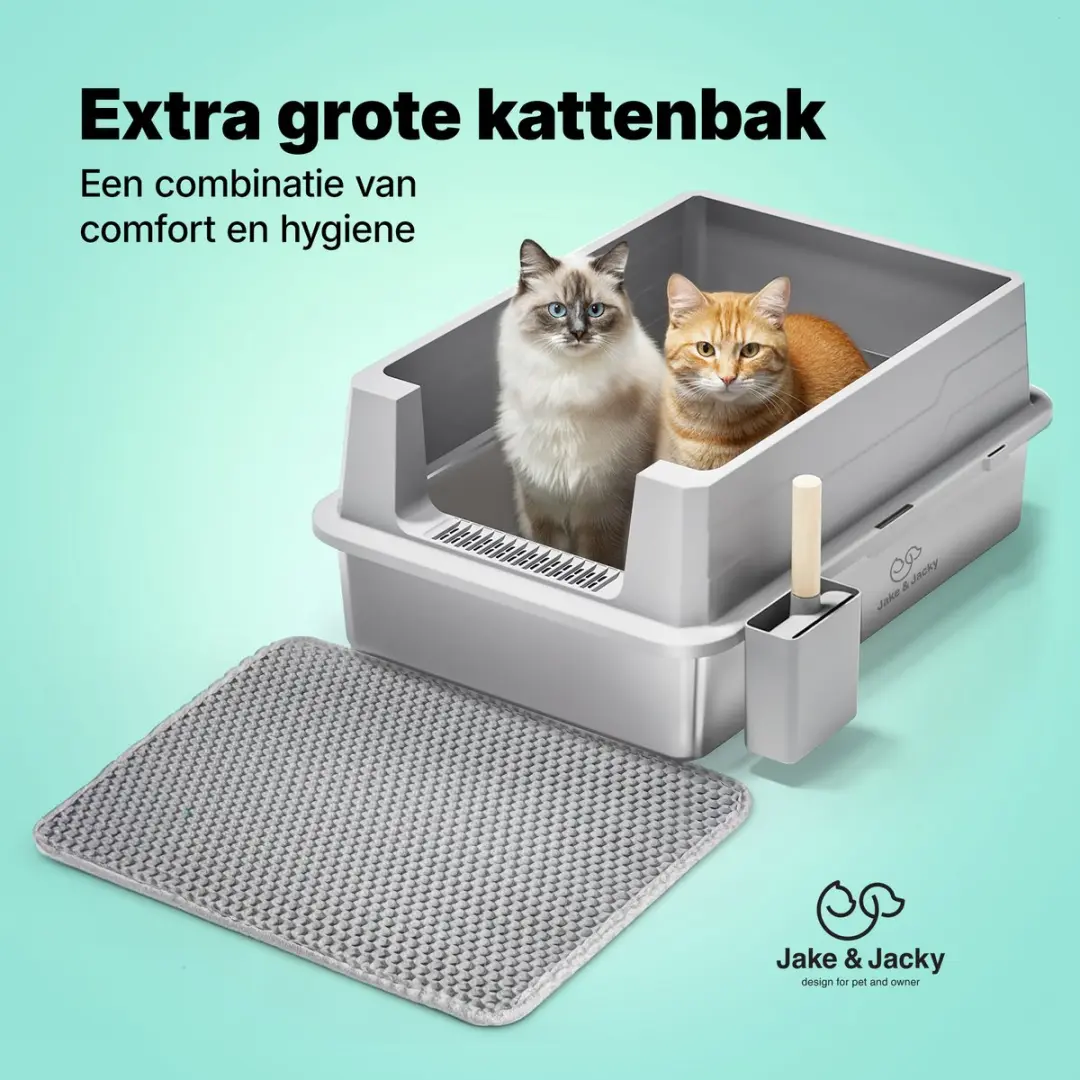 Jake and Jacky RVS Kattenbak XXXL - 71x51x33cm Grijs