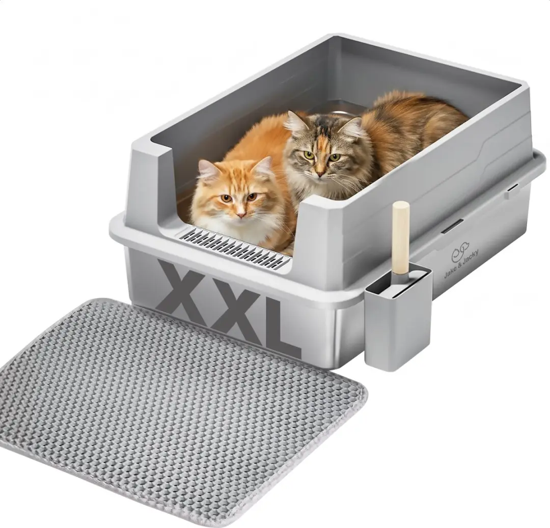 Jake and Jacky RVS Kattenbak XXXL - 71x51x33cm Grijs