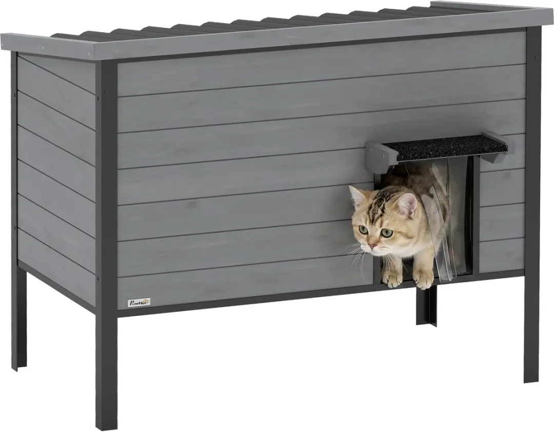 Pawhut Kattenhuis Lichtgrijs