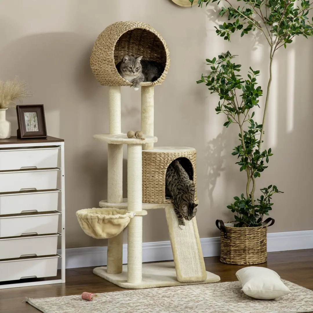 Pawhut Krabpaal met Kattenhuis 4 Niveaus - Beige