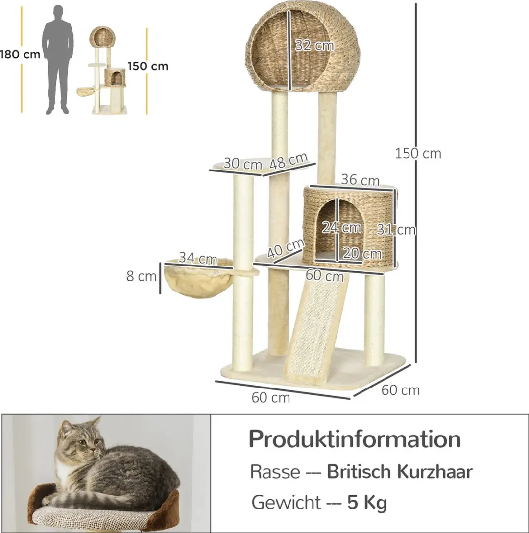 Pawhut Krabpaal met Kattenhuis 4 Niveaus - Beige