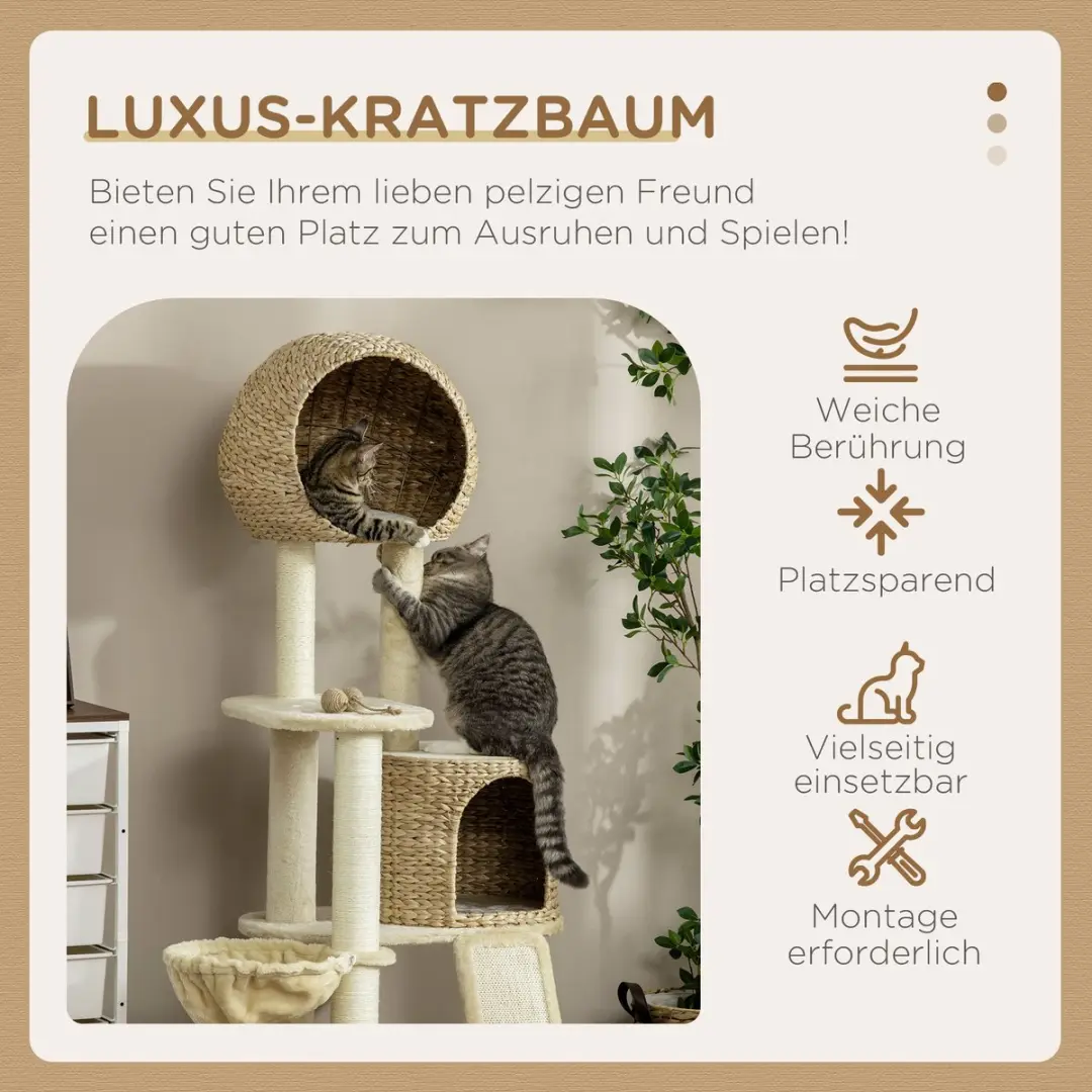Pawhut Krabpaal met Kattenhuis 4 Niveaus - Beige