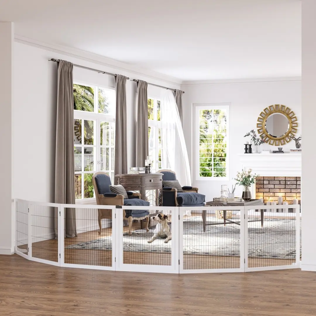 Pawhut Huisdierhekje Grenenhout 432x36x70cm - Wit - afbeelding 6 van 6