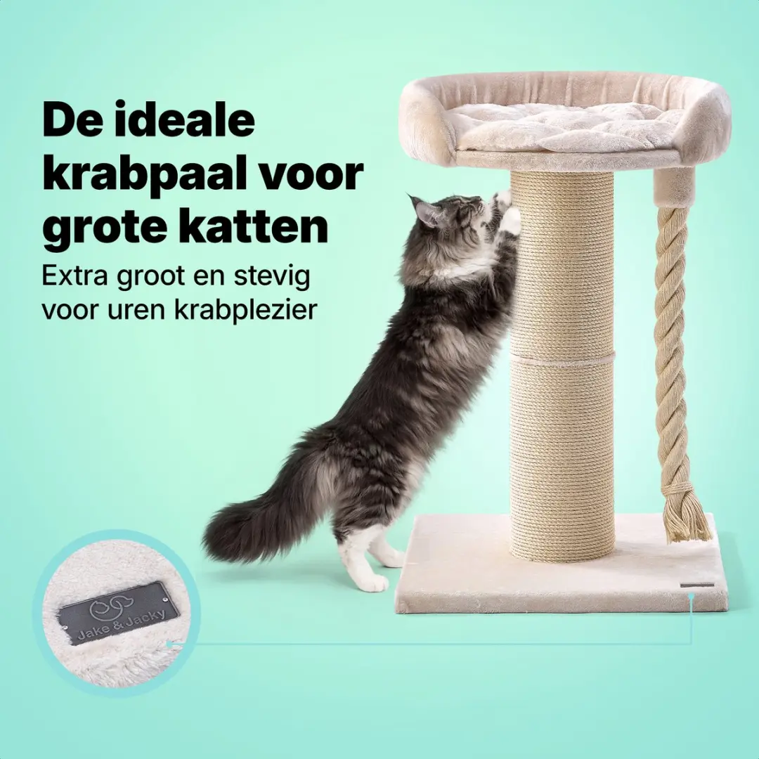 Jake and Jacky Krabpaal Grote Katten - 2 Niveaus - 57x57x90cm - Ø20cm Sisal