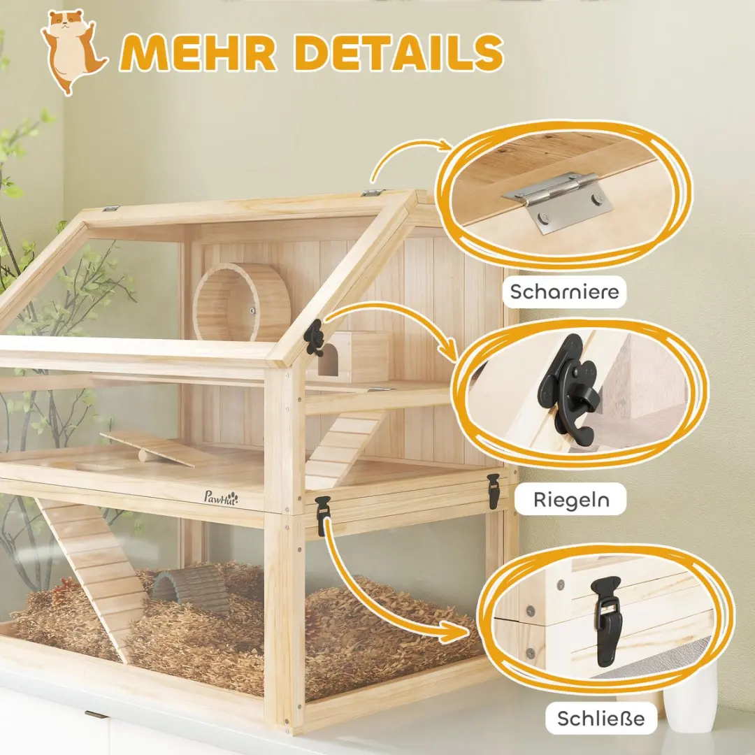 Pawhut Hamsterkooi 3 Etages - 80x50x76cm Natur