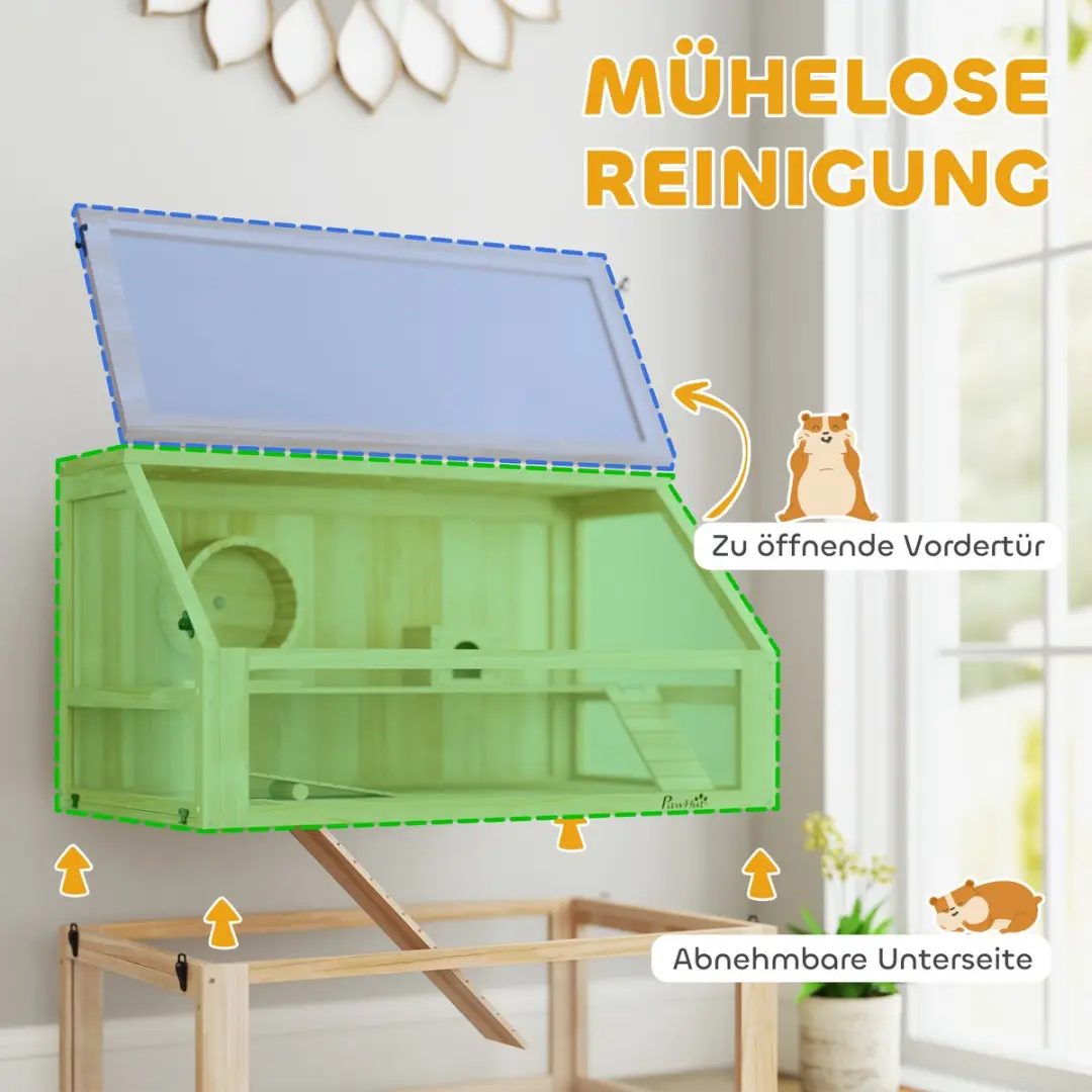 Pawhut Hamsterkooi 3 Etages - 80x50x76cm Natur - afbeelding 6 van 6
