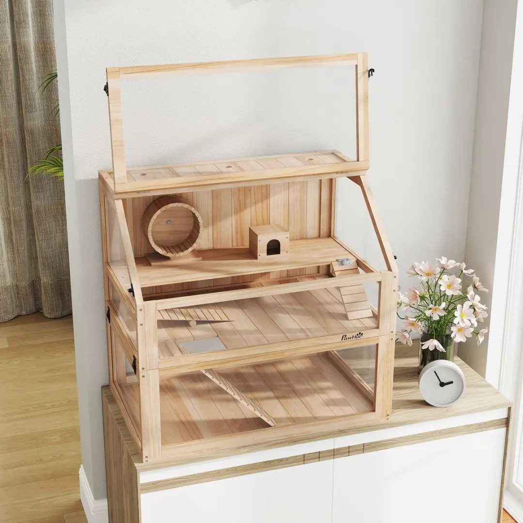 Pawhut Hamsterkooi 3 Etages - 80x50x76cm Natur